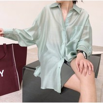 초가을 모던 굿 퀄리티 텐셀 선블라우스 박시 슬림핏 하늘하늘 비치는 긴팔 상의