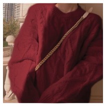 포근한 연핑크 앙고라 니트 핫핑크 데일리 루즈핏 꽈배기 골지 라운드 스웨터 니트티