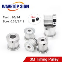 타이밍 풀리 HTD 3M 기어 동기식 20 24이빨 폭 15mm 보어 635 8 12mm DIY CO2 레이저 조각 절단기, 가장자리 있음, 24 치아 보어 6.35