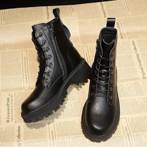 전투화 전술화 육군 군화 신형 전투화 미군 2021 여성용 블랙 플랫폼 전투 앵클 부츠 레이스 업 버클 스트랩 여성 신발 겨울 바이커 부츠, 검은 봉제, 38