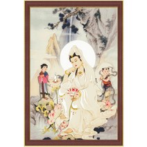 연꽃 관음보살 탱화 종교 법당 불당 비즈 공예 만들기 보석십자수 재료 세트, 80x115cm 전체 원형 큐빅