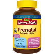 임산부종합비타민 출산후 산후영양제 멀티비타민 Nature Made Prenatal with Folic Acid DHA 일일 보조 식품 110 소프트젤 110일 공, 단일수량, 단일개당 용량/중량/정