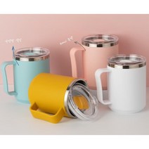 로하스 스텐레스 머그컵400ml (1개) 손잡이 뚜껑 머그컵, 옐로우, 옐로우, 1개