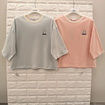 [에꼴리에] 22년 여름 간절기신상! **50% 세일~ 7부 티셔츠** 주니어 여아용 *2가지 색상* 멋스럽고 편안하며 시원하고 코디가 쉬운 7부 퍼피 자수 크롭 스트라이프티