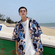M-3XL 한국남성 트렌디 올매치 캐주얼 면군 심플하고 편안한 하와이안 반팔 셔츠178