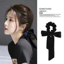 프렌치 헤어 집게핀 패션 빈티지 블랙 벨벳 보우 헤어 리본 스 크런치 여성 소녀 긴 탄성 타이 모자 쓰고