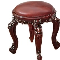 엔틱 화장대 의자 피아노 유럽풍 원목 원형 스툴, M3056 마호가니 브라운 가죽 42cm 높이