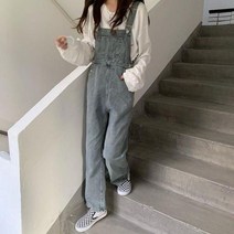 데님점프수트 여자멜빵바지 오버롤 점프 슈트 여성 디자인 솔리드 그레이 스트릿웨어 올 매치 빈티지 데님 멜빵 엠파이어 바지 여성복 단색