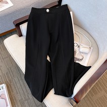 금전비~뚱mm2022 가을/겨울 하이웨이스트 날씬해 보이는 개성 마이크로스피커 트임 블랙 캐주얼바지 빅사이즈 여성복