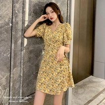 브이넥 봄 플라워 반팔 로맨틱 겨울 미니랩원피스 러블리 가을