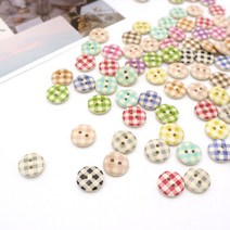 위드쏘잉 10개) 15mm 체크 나무단추, 1세트, 랜덤발송