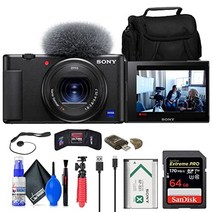 소니 zv-1 디지털 카메라(블랙)(dczv1b) + 64GB 메모리 카드 + 케이스 + 카드 리더기 + 플렉스 삼각대 + 메모리 지갑 + 캡 키퍼 + 클리닝 키트