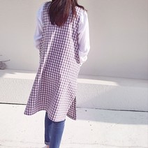 방가지똥 앞치마 단추없는 통원피스 보라체크 워싱면 앞치마