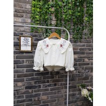 퐁당 / 레이스 카라 꽃자수 블라우스