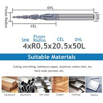 HOZLY-볼 노즈 3175mm 4mm 테이퍼 엔드 밀 라우터 비트 1 개 CNC 목재 금속 커터 텅스텐, 12 6.0xR0.5x20.5x50L