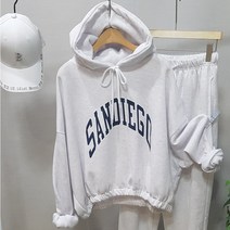 상상그이상 여성용 국내제작 기모안감 특양면 레터링 크롭 후드 티셔츠 밴딩 조거팬츠 트레이닝 세트