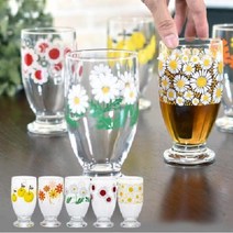 아델리아 레트로 글라스 유리컵 복고풍 꽃무늬 335ml 4종, 세트