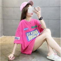 순면 여름 반팔 티 셔츠 여자 빅 사이즈 여성복 헐렁하다 백합 날염 자모자 저고리 물결