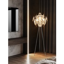 루체플랜 호프 플로어램프 샹들리에 장스탠드 꽃잎 아크릴조명 럭셔리, 블랙 대형 3극 3색 디밍-12W