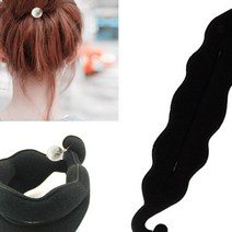 마이몰12 진주장식 똥머리 밴드 블랙 헤어스틱 헤어타이