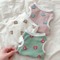 강아지 고양이 옷 파스텔 곰돌이 민소매 티셔츠 반려견 얇은 실내복 수면 잠옷, 핑크