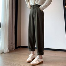 데일리룩 빅사이즈 정장 초산마감 사선삽입 무바지 슬림한 보이는 테이퍼드 캐주얼 통근 배기바지 여 매콤 퀄리티