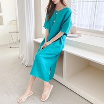 여름 라미 린넨 레이온 양브이 박시핏 반팔 여름 롱 원피스