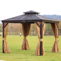 코스트코정자 방갈로 창고 코스트코가제보 썬룸 조립식 조립식원두막, 3x3M 더블커튼 포함[기둥12cm]