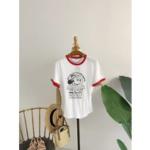 허니제이 / 스탬프 Mickey 배색 라빠 라운드 반팔 티셔츠(3color)