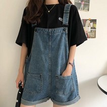 반바지점프수트 여자 여름멜빵 반바지 롤업 멜빵팬츠 청점프수트 코디