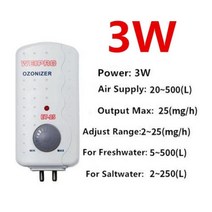 조정 가능한 수족관 오존 발생기 물고기 탱크 공기 펌프 또는 단백질 스키머와 함께 사용되는 살균, ET25-3W+AU Plug
