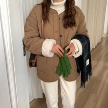 울 양털 누빔 숏 패딩 자켓 오버사이즈 도톰한 패딩 코트 후리스