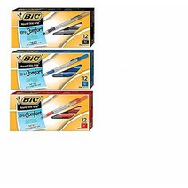BIC 라운드 스틱 그립 엑스트라 컴포트 볼펜 파인 포인트(0.8mm) 블랙 블루 레드 박스당 각 12개, 1