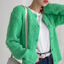 바보사랑 여자 캔디 원색 도톰 부클 무지 가디건.옷자락(무료배송)