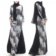 여성 무슬림 벨벳 롱 드레스 겨월 원피스 로브 은색 Muslim Women Dress Black Silver Party Wedding