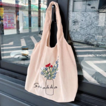[루디아] 코듀로이 자수 에코백 캔버스 학생가방 보조가방