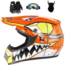 Senhill Motocross 헬멧 먼지 자전거 상어 패턴 ATV 거리 오토바이 (장갑, Orange, Large