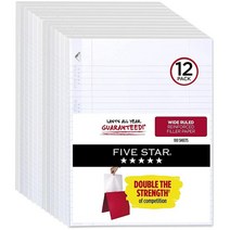 파이브스타 링바인더 속지 3구 26.7 x 20.3cm10-12 8인치 100매팩 3팩 화이트, 12 Pack