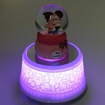 크리스마스 수동 오르골 LED 미니 스노우볼 강아지와 소년, 단일제품