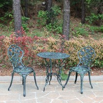 소프트유가구 로즈주물2인세트 야외 장미 정원 테라스 테이블, 청록세트