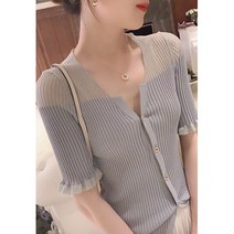 여름반팔니트 여성 니트 브이넥 반팔 루즈한 코디 칠부 20대 가디건 노란 컬러 쿨링 케이프