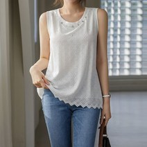 스타일온미 물결 레이스 진주 비즈 나시 블라우스