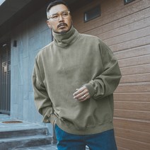 러기드하우스 : 피그먼트 하이넥 오버핏 기모 맨투맨