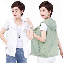 여성 후드집업 경량 조끼 루즈핏 여름 포켓 민소맨 코트 베스트 빅사이즈 자켓