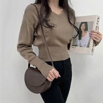 포디룩 (3c) 허리예쁜 반크롭 시보리 브이넥 니트티