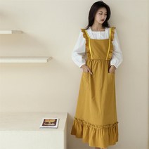코튼 스커트 홈 여성용 주방 커피 숍 원예 허리 바지, 긴 노란색