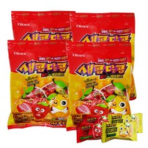 아이들 간식 크라운 새콤달콤 200g X 4봉(사탕 1개 서비스증정), 새콤달콤 딸기 레모네이드 200g X 4봉