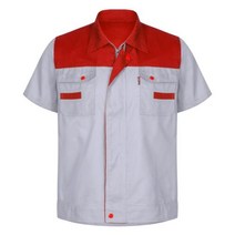 목수작업복 남성 워크샵 셔츠 유니폼 반팔 지퍼 공장 작업 재킷 정비 수리 작업복 의상 포켓이 있는, Grey Red+L