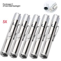 미니 USB 충전식 LED 손전등 강력한 토치 방수 디자인 펜라이트 자외선 지폐 레이저 포인터 조명 3in, 03 5PCS