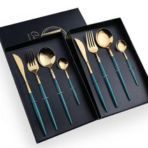 골든 포르투갈 서양 식기2종 2인 세트(스푼2p+포크2p+나이프2p+디저트 스푼2p), 황금 손잡이